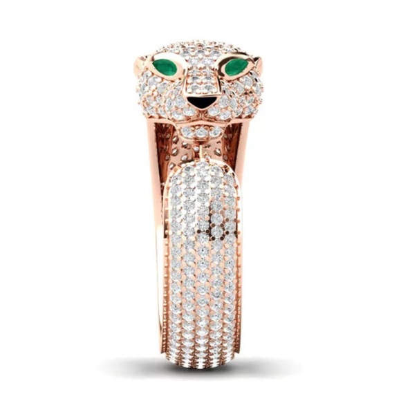 Rose Gold Plated Leopard Head Diamond Ring Open Adjustable Ring Fashion Jewelry - Picture 3 of 9